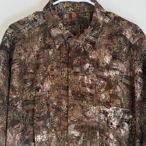 Men's Ojai Casual Button Down Shirt Sleeve Shirt - Brown Pattern Size XL